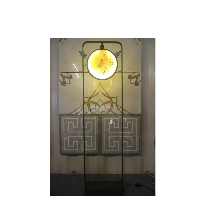 Custom Made Modern Round Double Sided Natural Marble Floor Lamp