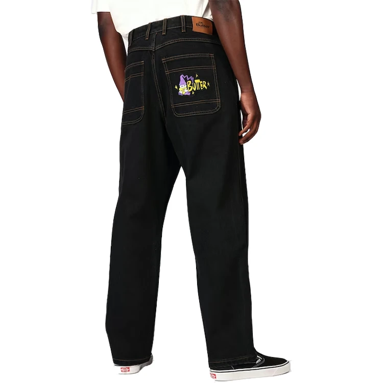 Wholesale Custom Logo Embroidered men jeans High Quality Loose Fit jeans men black Street Hip Hop Skating jeans trousers for men