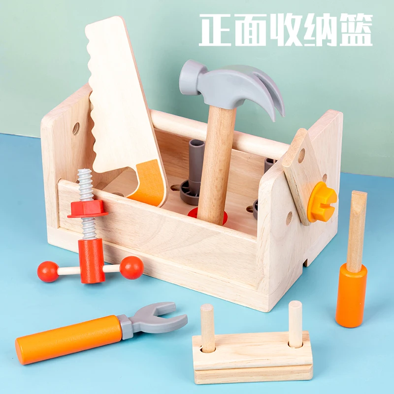 Wooden Toolbox Pretend Play Set Wholesale Kids Wooden Nut Screws Tools Assemble Wooden Toy