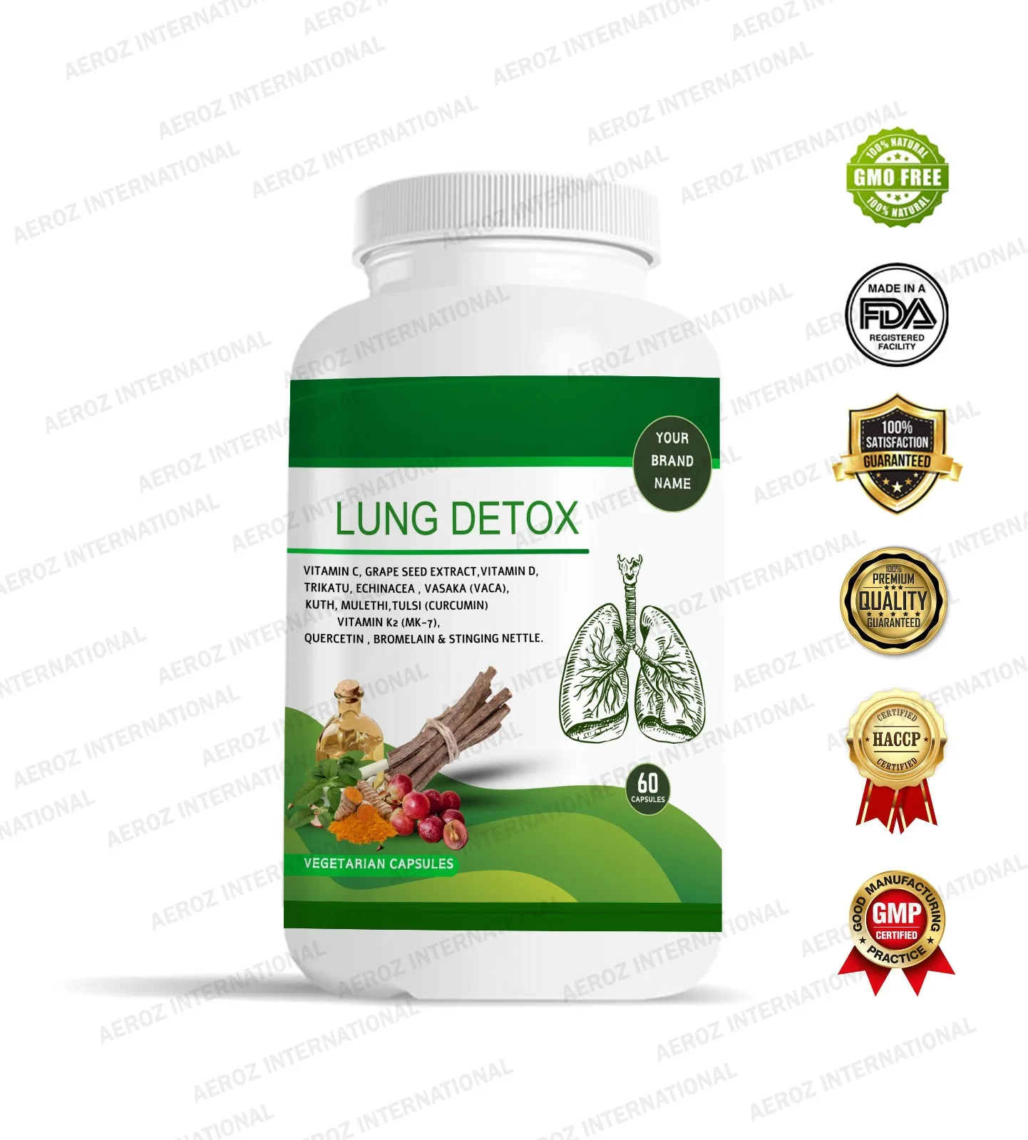 Private Label Lung Detox Herbal Supplement 60 Vegetarian Capsule from India for Export at Wholesale Price