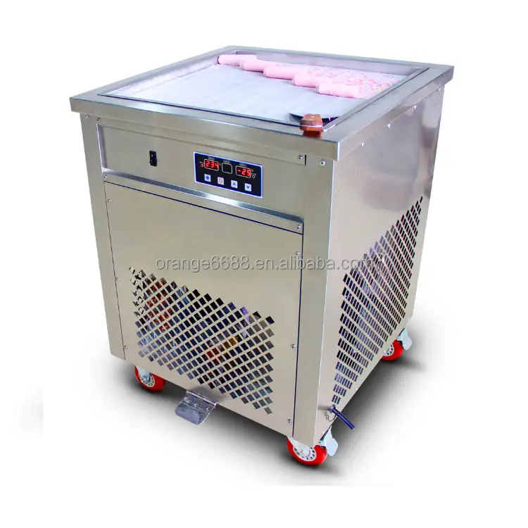 Stainless Steel 220V Single Square Cold Plate Fried Ice Cream Rolling Flat Pan Fry Ice Roll Machine