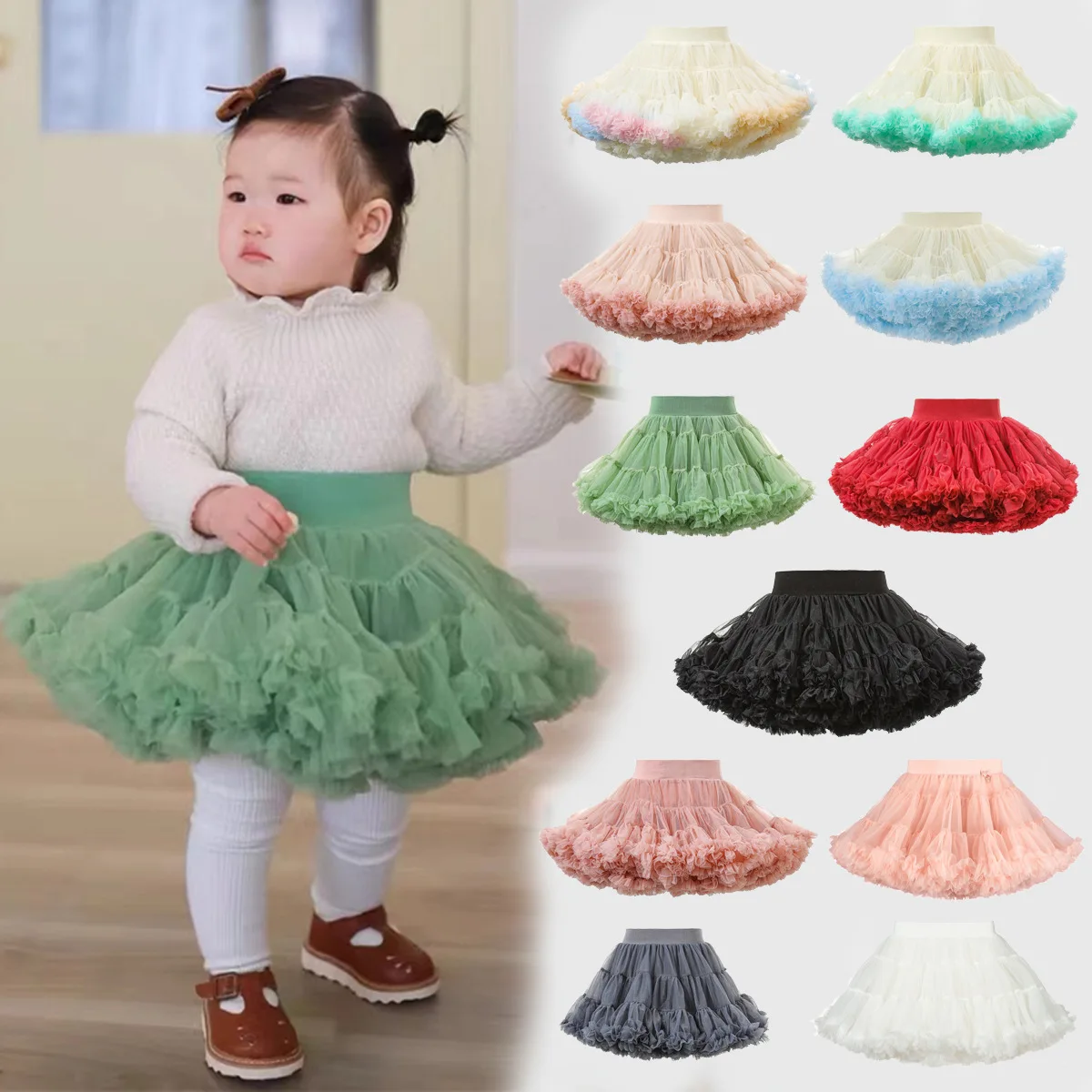 Wholesale Baby Girls Tutu Skirt Princess Fluffy Soft Tulle Ballet Birthday Party Pettiskirt