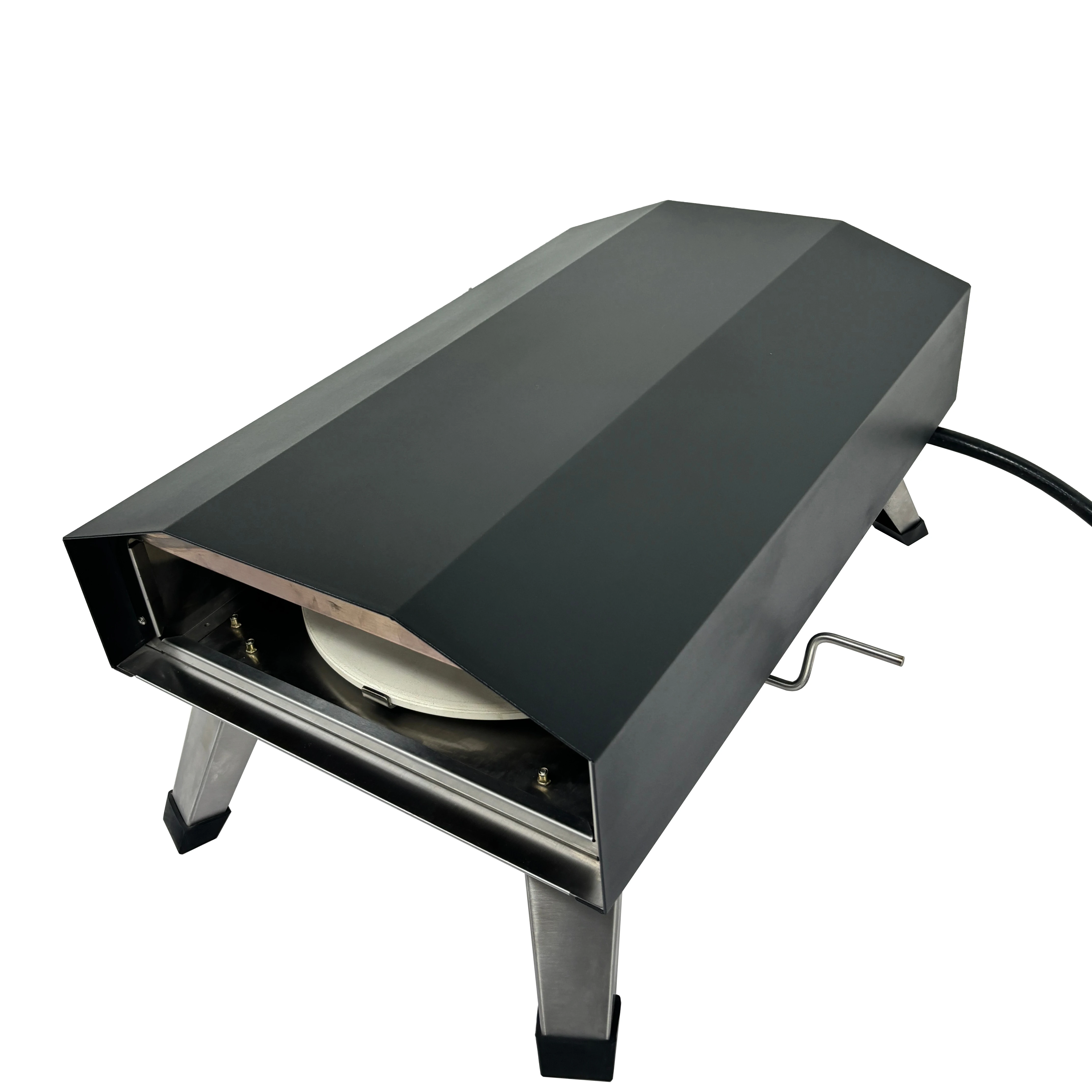 Square Gas Pizza Oven with Manual Gear with Regulator and Hose Withoout door Black Coating Iron with Control Knob