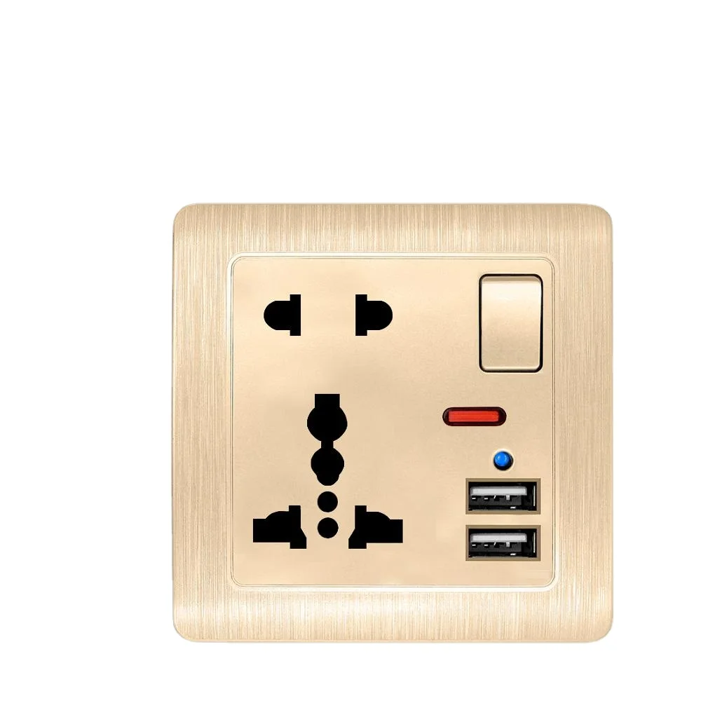 Universal wall USB plug socket, white/gold/black 86mm UK 13A electrical switch with socket 220V power strip with usb