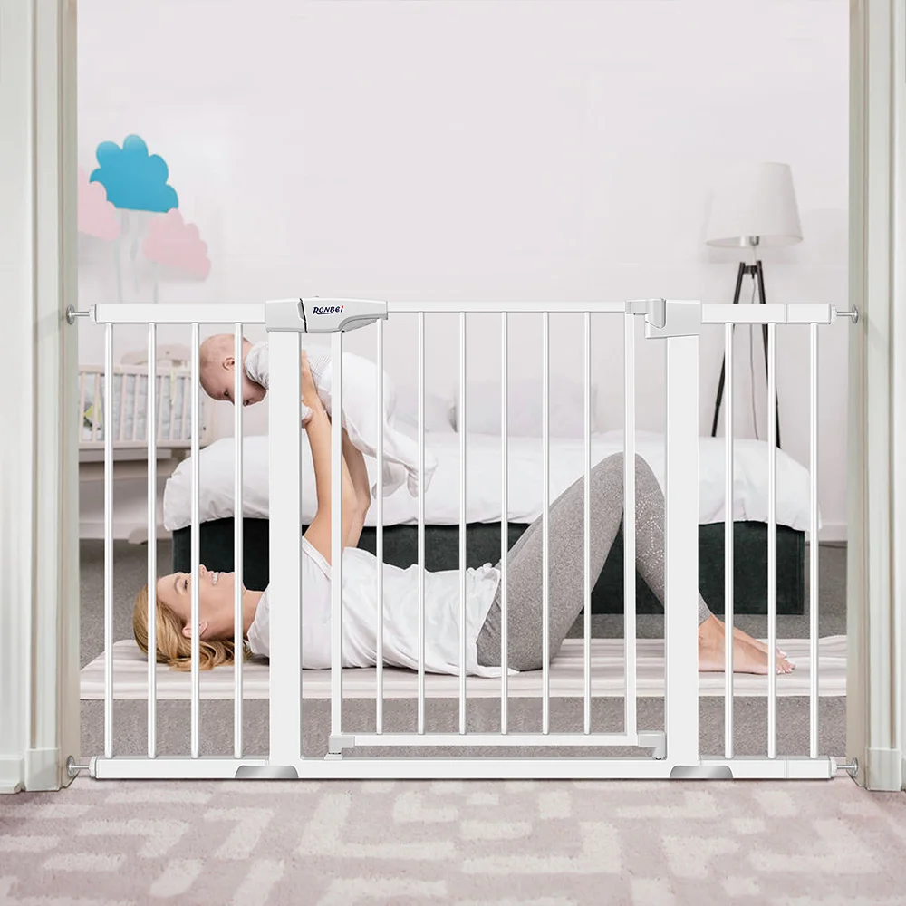 
Safe material baby retractable gate double lock extra wide temporary baby gate for bedroom 