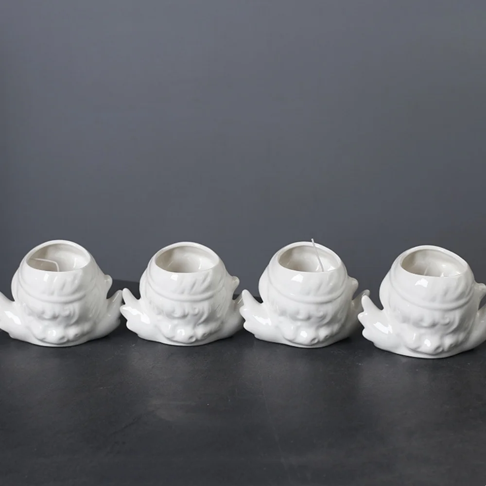 Custom Bulk Cherub Shaped Ceramic Candle Cups Vessels for Seasonal Products Festive & Adaptable Ideal for Holiday Lines