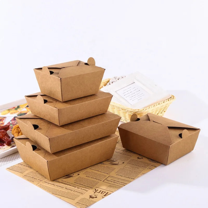 Custom Logo Brown Kraft Packaging Cardboard Catering Takeaway to Go for Chinese Food Paper Container Takeout Boxes