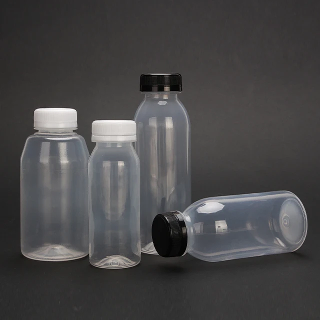 Clear Empty Food Grade PP Plastic Water Drinking Bottles Round Juice Beverage Bottles with Top 300ml
