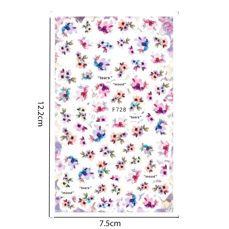 New nail art sticker spring and summer colorful flowers and green leaves designers nail art stickers decal