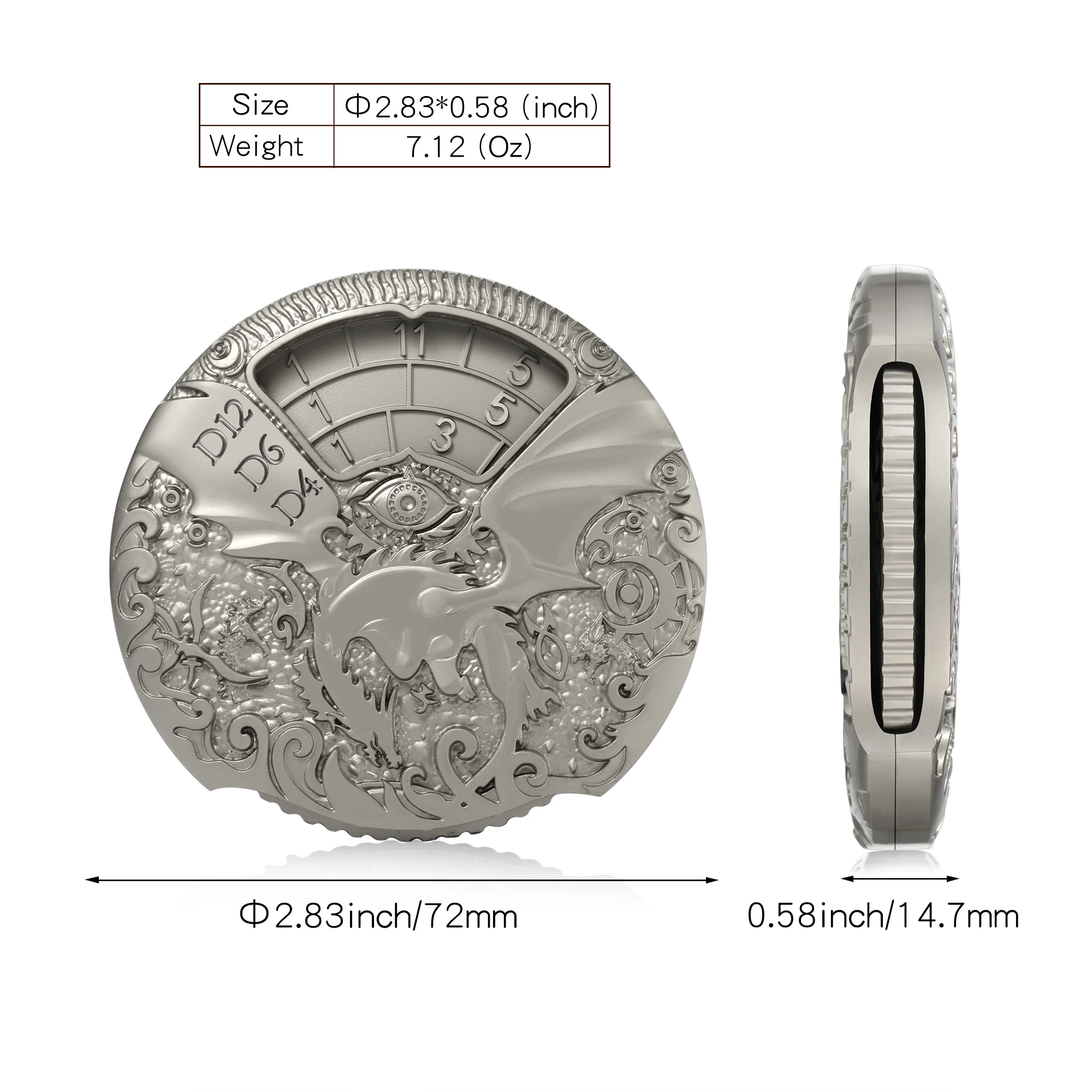 New Design 7-in-1 Dragon Roulette Metal Spinner Dice Spinning DND Dice Set D&D Steampunk Dice with Gift Box for RPG Rolling Game