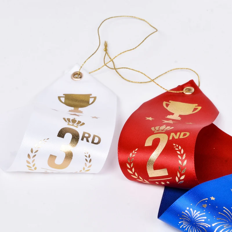 2 Inch Custom Logo Double Faced Satin Awards Ribbon White Red Color Custom Gift Ribbons