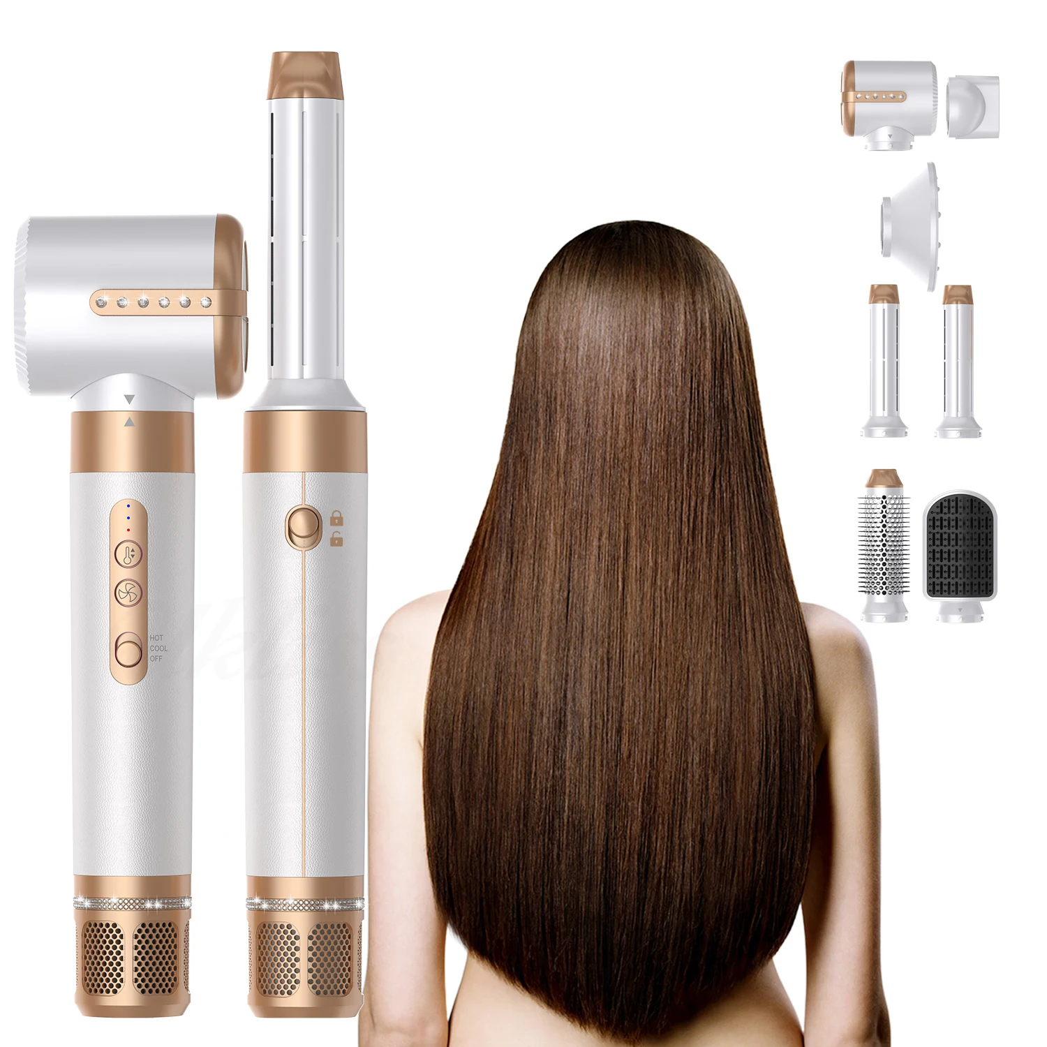 Factory  High Speed Brushless Motor 7 in 1 Hair Dryer Brush Bldc Powerful Air Blow Dryer Curler Blow Dryer with Comb Attachment