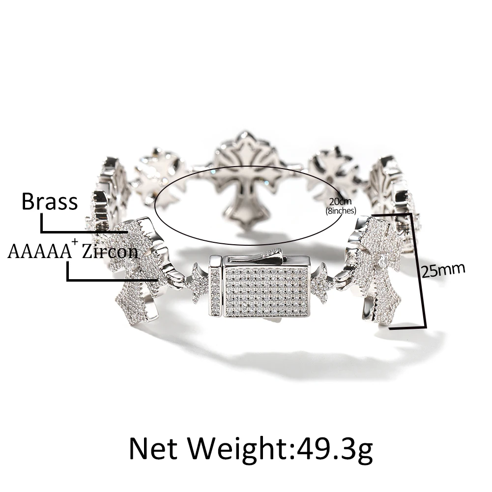 Custom infinite Link Chain Cross Bracelet Micro Pave 5A Cubic Zirconia Bling Iced Out Men Women Bracelet Hip Hop Fashion Jewelry