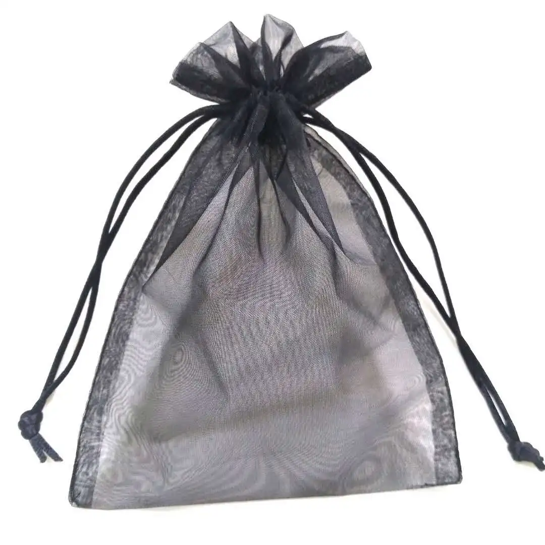 
Customized black Organza Cosmetic Pouch with custom logo organza bags with ribbon drawstring 20x25cm 