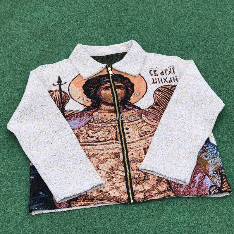 Custom tapestry Jackets coat High Quality Jacquard tapestry Blanket Woven Zipper Jackets Men