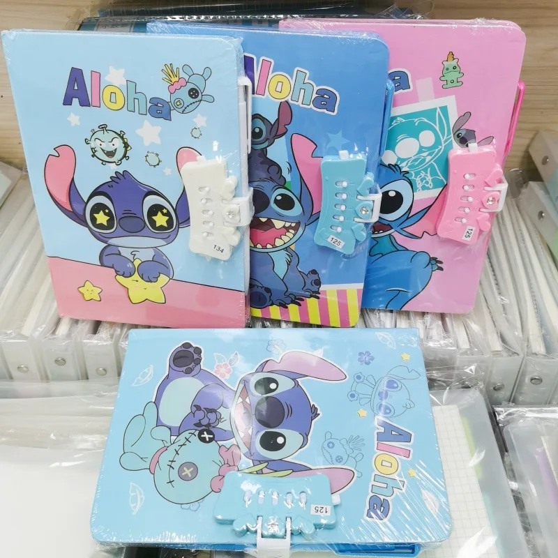 School Stationery Melody Notebook, Cute Kuromi locking note book, Anime Stitch diary notebook