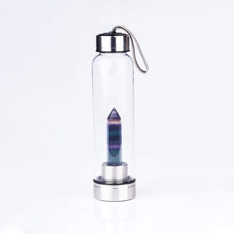 Nature Amethyst Glass Water Bottle With Crystal Stone Inside And Gem Stones Wholesale