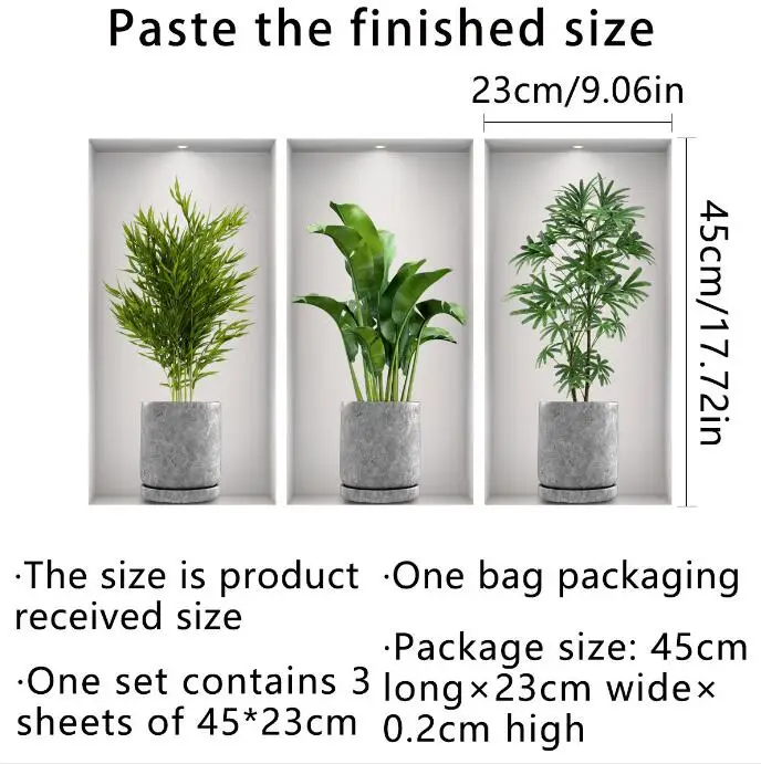 Wall Art Stickers Simulate 3D Potted Green Plants Flowers Home Decorations stickers simulation green plant small bonsai