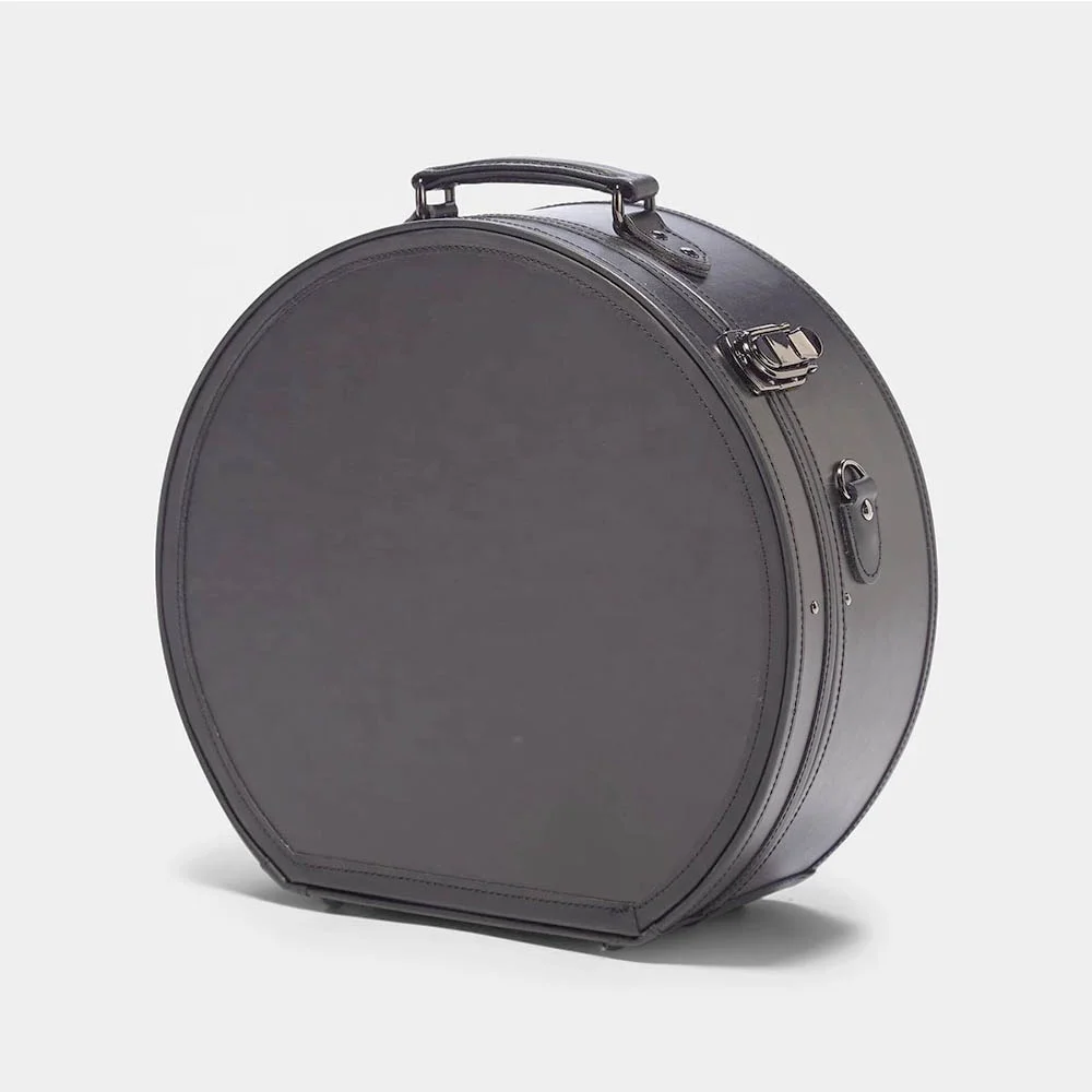 2021 hot sale black mens leather hat box for suitcase