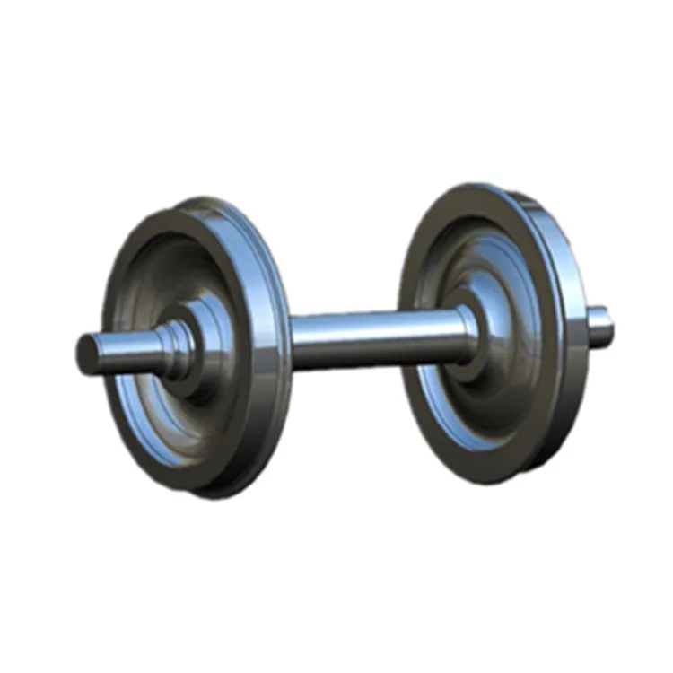 Train railway wheelset/wheel pair assembly including railway wheel and axle