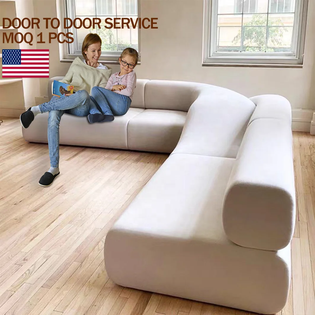 Nordic Simple Cream Velvet Cloth Soft Bag L-Shaped Solid Wood Sofa for Outdoor Living Room Home Lobby Reception Set