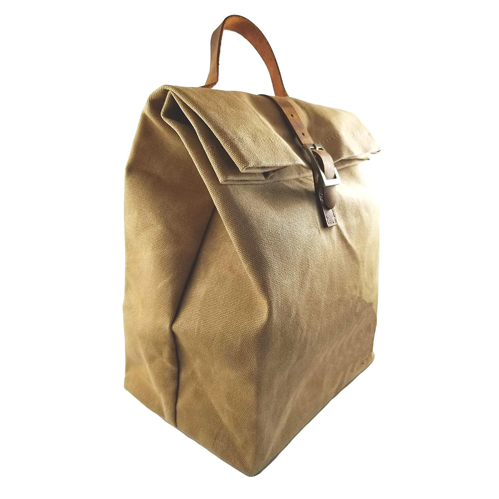 Waterproof Thermal Insulated Waxed Canvas Lunch Bags for Women Men and Kids Reusable Rolled-top