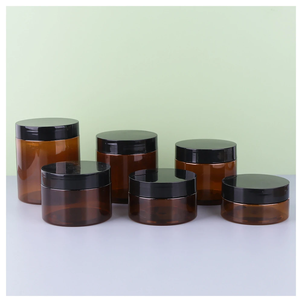 IBELONG Ready Stock wholesale  50ml 100ml 150ml 200ml 250ml 500ml amber pet jar cream jar  with lid brown jar supplier