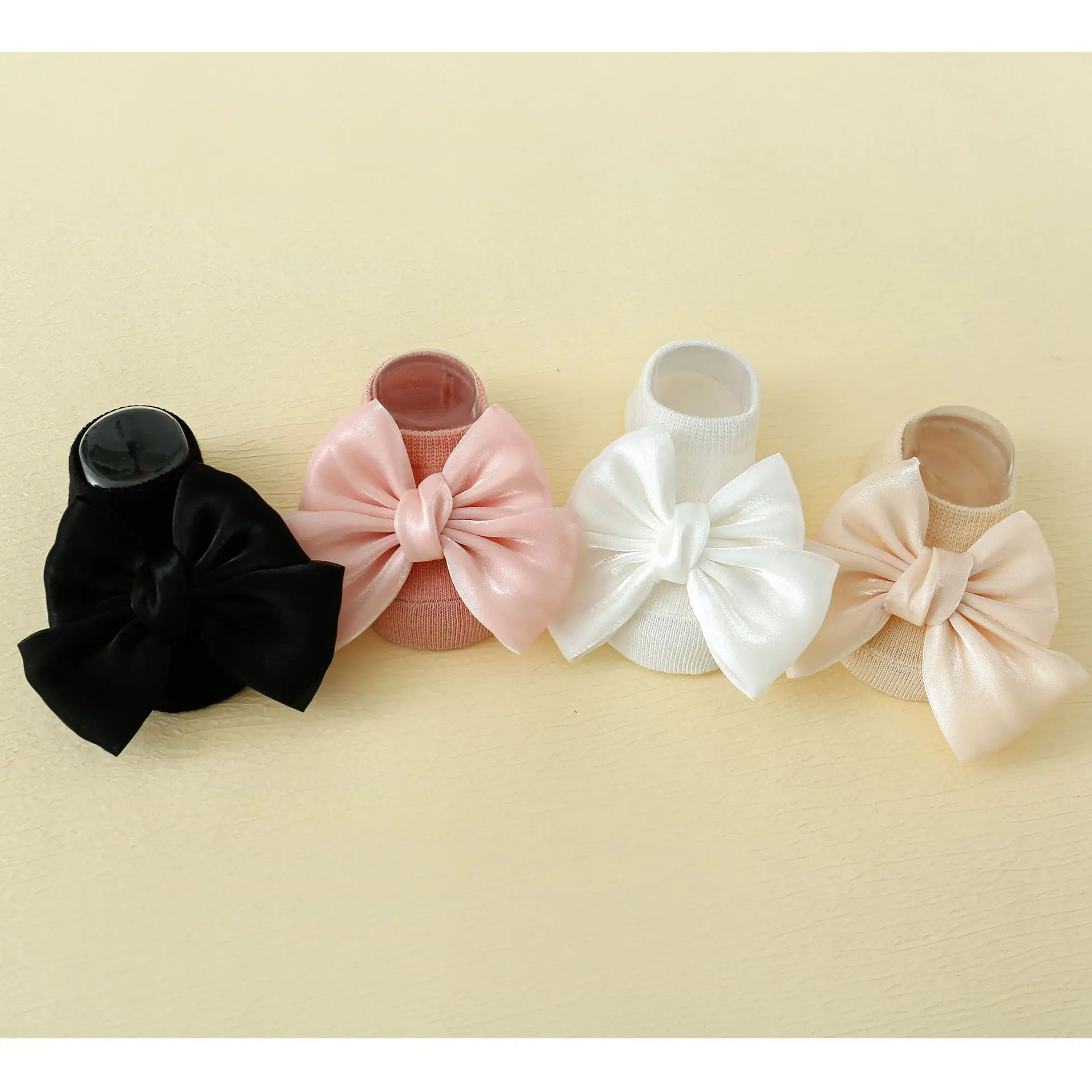 first steps 0-3y baby infant socks solid color satin big bow nonslip baby walking socks with anti slip gripper