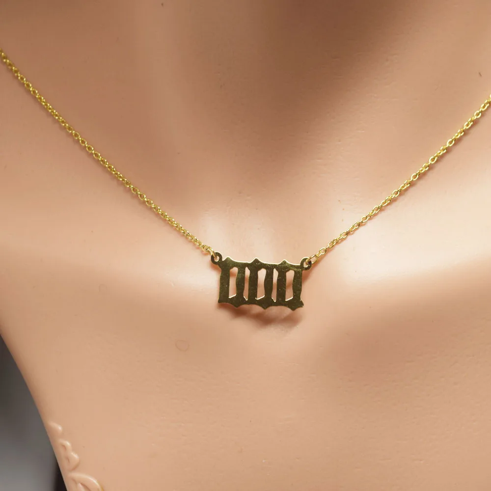 000 111 222 333 444 555 666 777 888 999 angel number pendant chain necklace 18k gold plated stainless steel material women