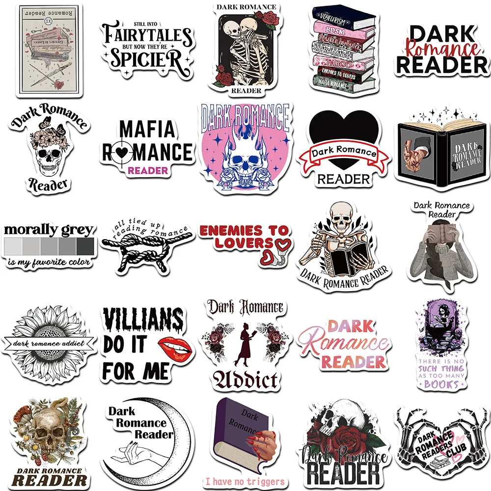 50PCS Cool funny gothic dark romance reader decals death reading sticker