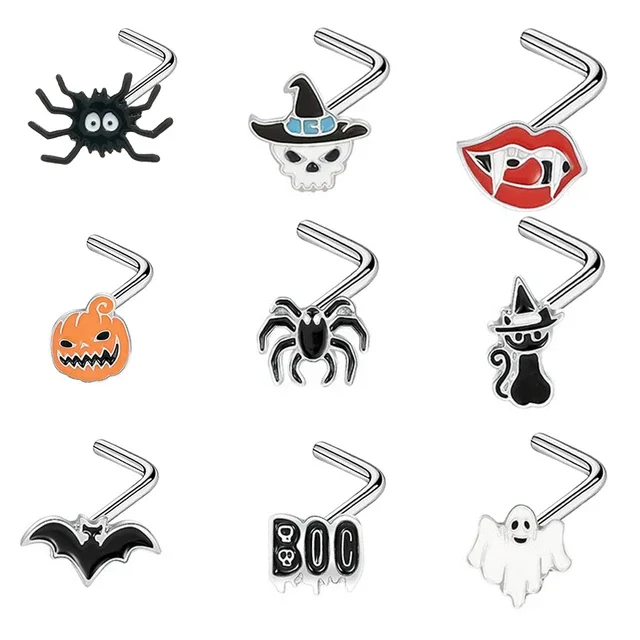 New Design Halloween Body Jewelry Spider Nose Stud Rings Stainless Steel L Shaped Nose Piercing