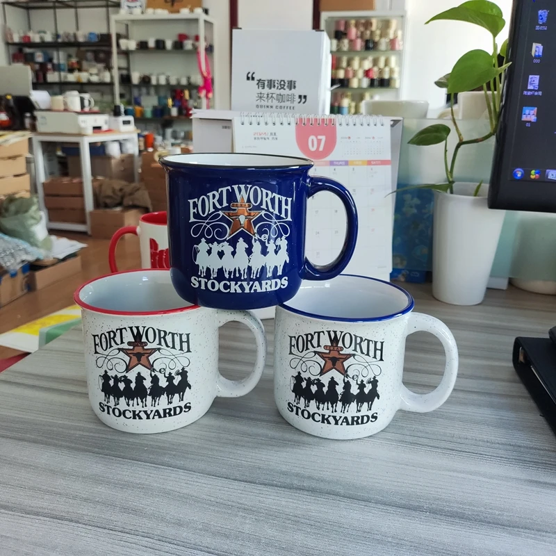 Speckled Design Set of 4 Ceramic Campfire Mug 15oz Large Capacity Double wall camping  mugs