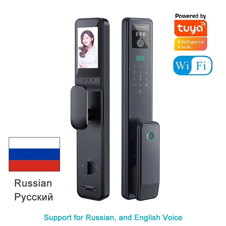 Tuya smart 3D Face Recognition Digital Fingerprint Lock Russian voice Card Wifi App Home Security Door camera Lock