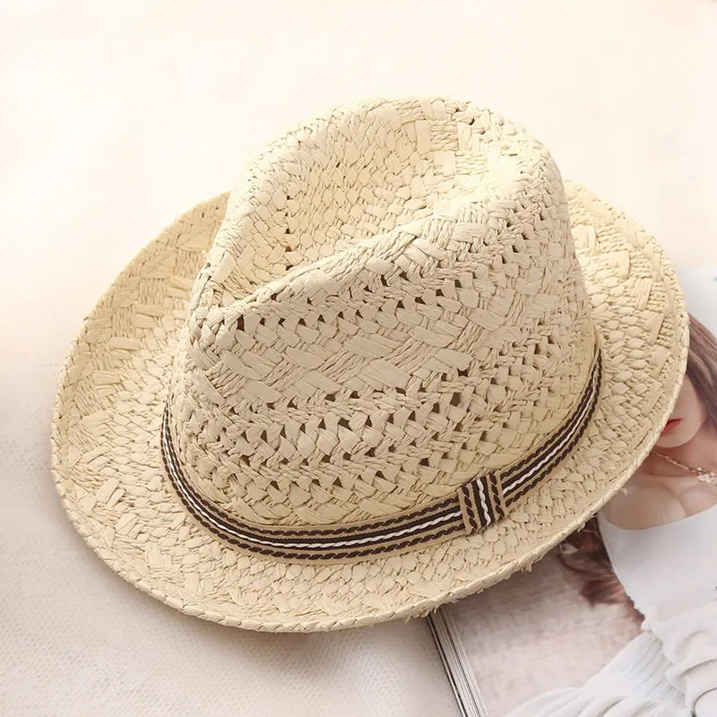 Outdoor Women Men Unisex Spring Summer Breathable Sun Straw Braid Floppy Fedora Beach Panama Cap Straw Hats