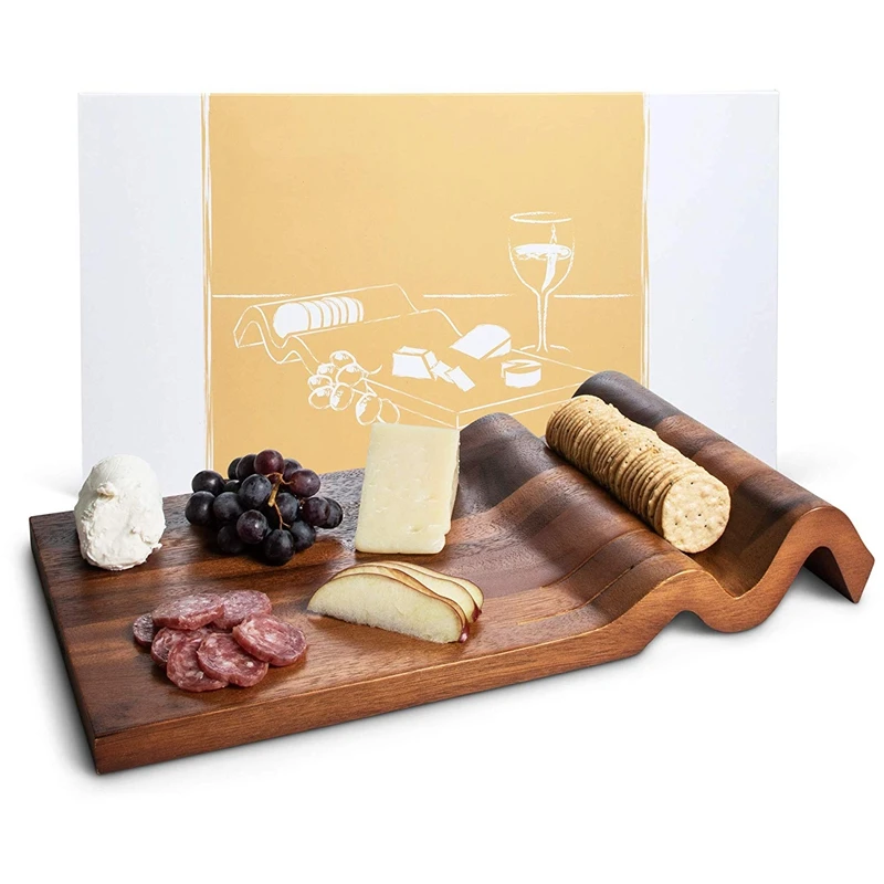 Acacia Wood Cheese Board, Large Wave Charcuterie Board Tray