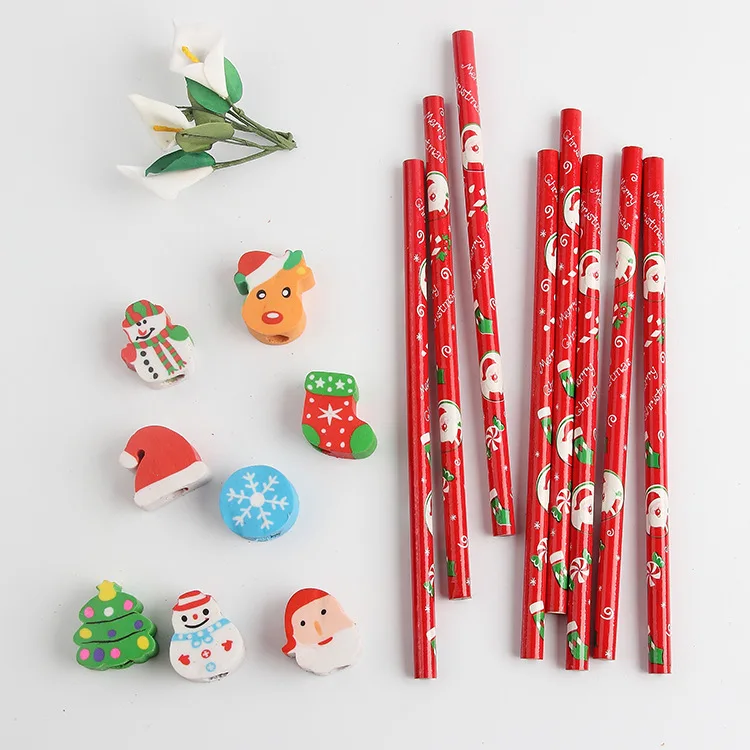 Wholesale festivals gifts Cartoon Wood Pencil Cartoon Eraser Topper Pencils kids Personalized cute HB Pencils