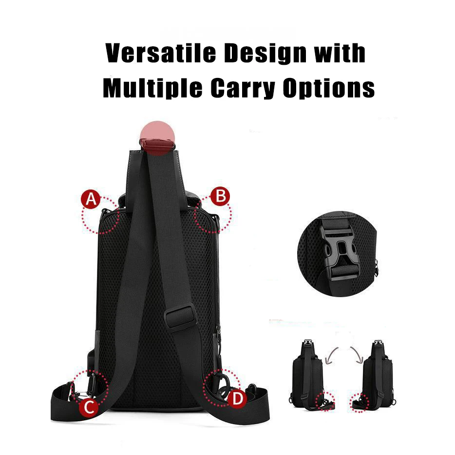 New Fashion Durable USB Charging Port Causal Men Crossbody Shoulder Sling Outdoor Travel Hiking Chest Bag with Multifunctional