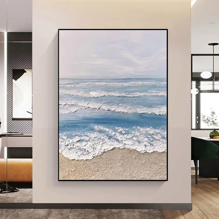 Home Decor Handmade Acrylic Ocean Waves Beach Artwork Abstract Wall Art 3D Textured Seascape Paintings
