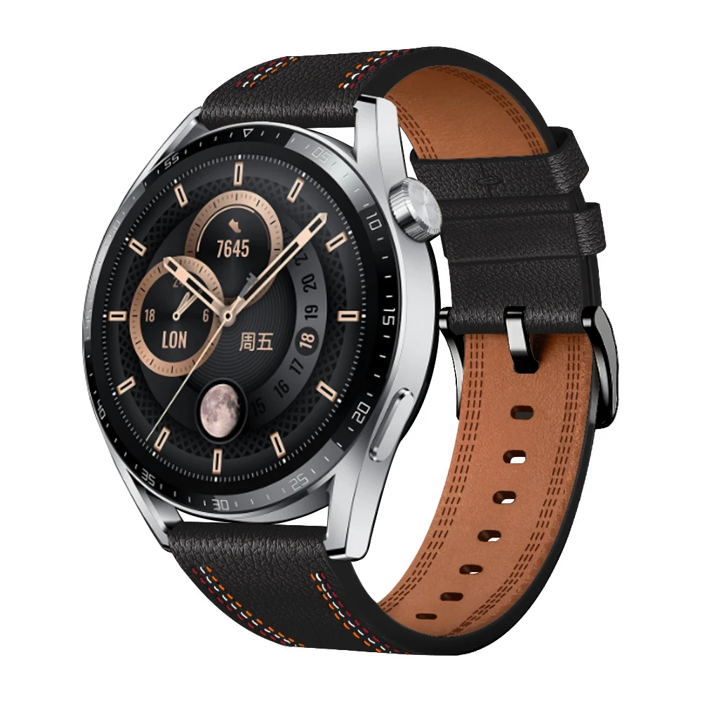 Suitable for HUAWEI watch GT/GT2/GT3/3 46mm Leather strap sewn with three color threads 22mm