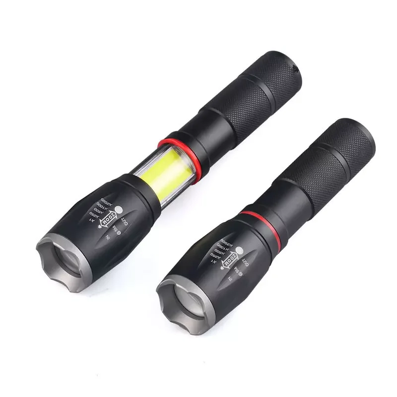 LED Strong Light Flashlight With Red light 5 Lighting Modes COB Flashlight led Zoom flashlight for self defense