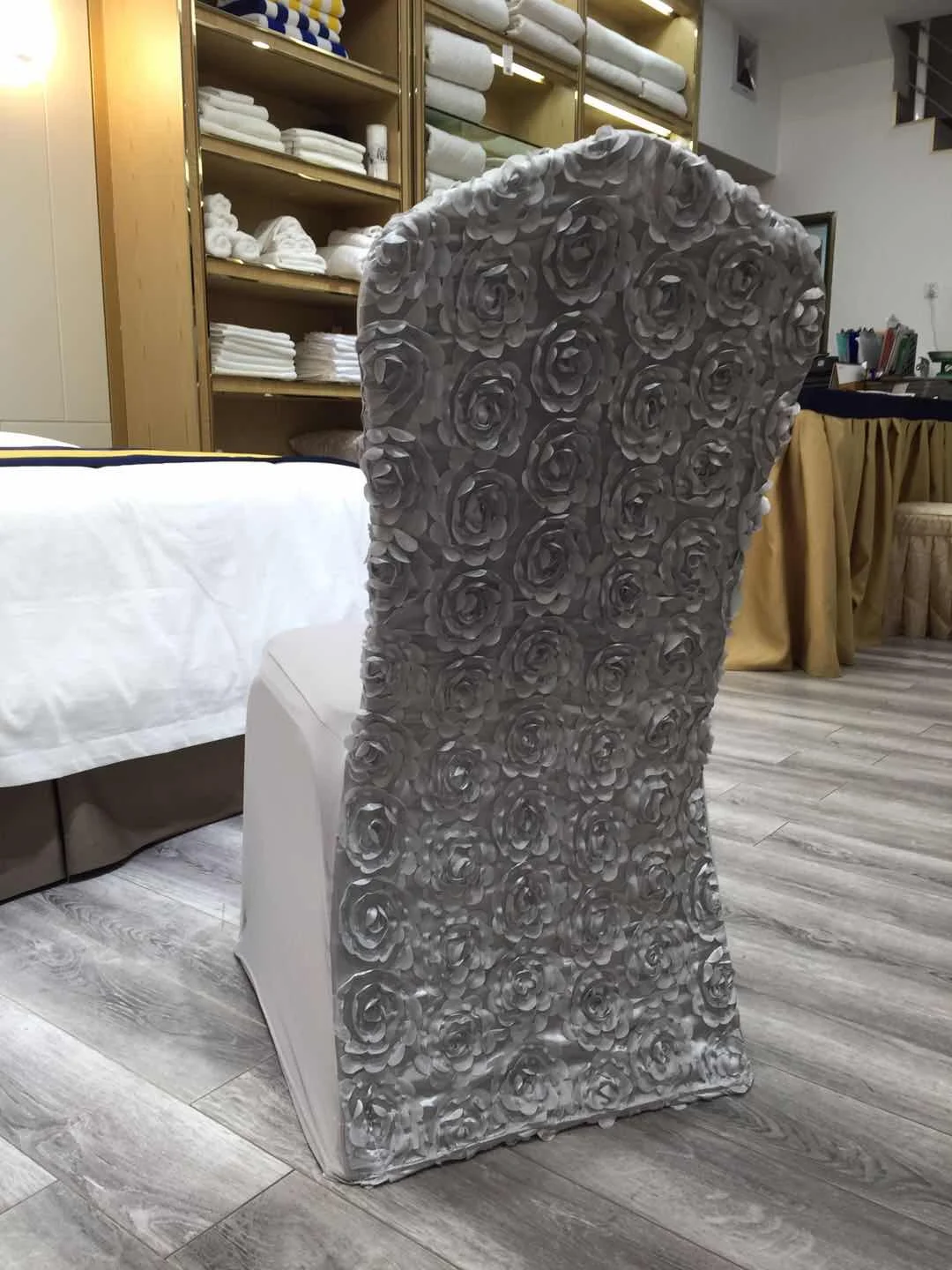 wholesale High quality white rosette satin wedding decoration chair cover