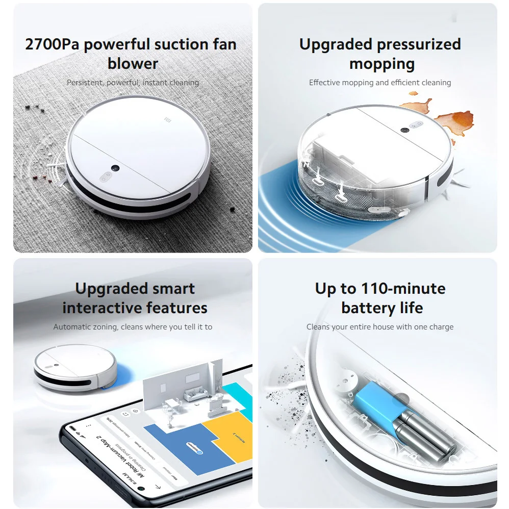 Global Version Xiaomi Mi Robot Vacuum-Mop 2 3200mAh Battery 2700Pa Suction Sonic Vibration Mopping Robot Cleaner Vacuum