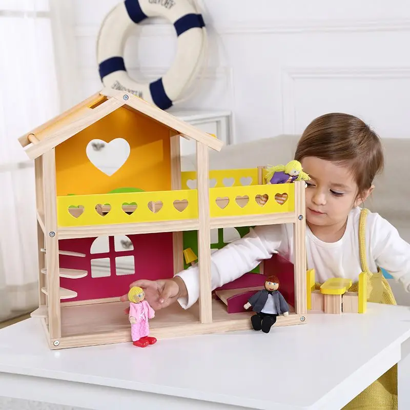 Happy Play House Kids Baby Big Furniture Toy Classic Wooden Doll House for 3+ Baby