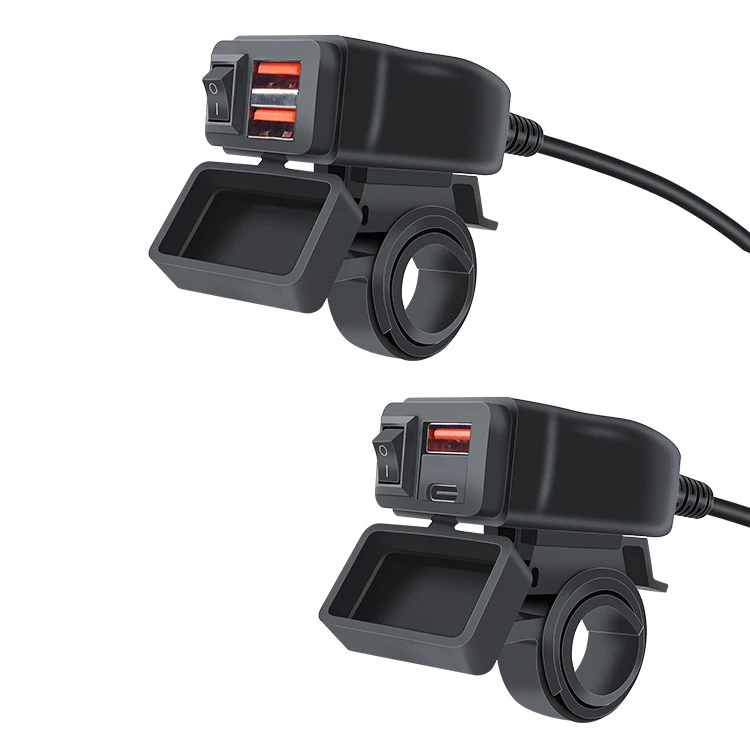 motorbike phone charger Motorcycle USB Charger Dual Port QC3.0 Type C Fast Charging charger with Voltmeter&ON/Off Switch