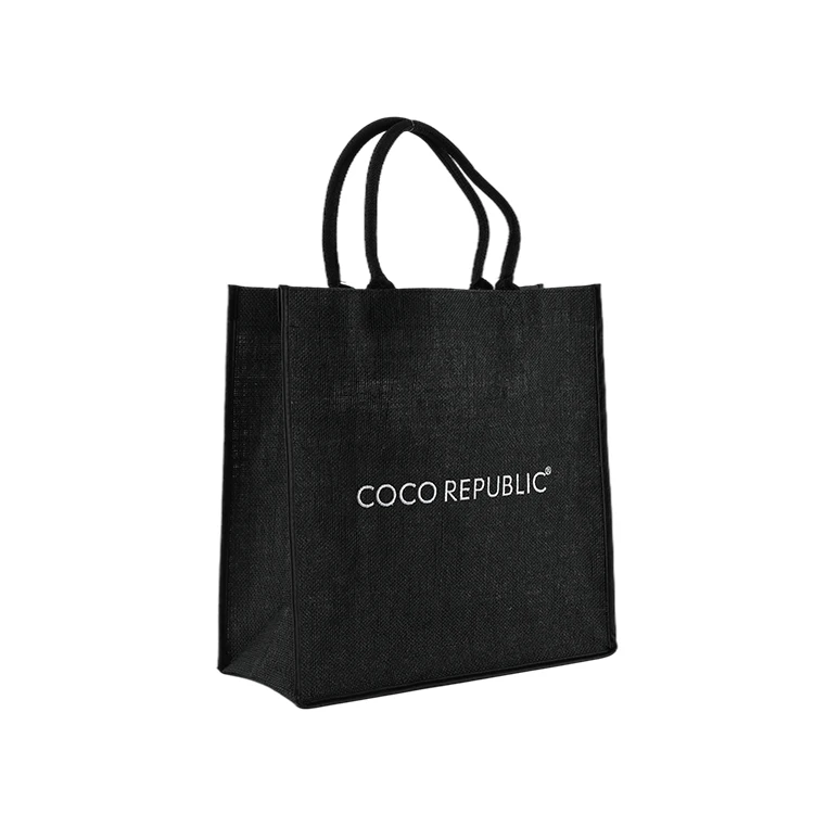 Wholesale luxury reusable natural jute shopping tote bags with logo