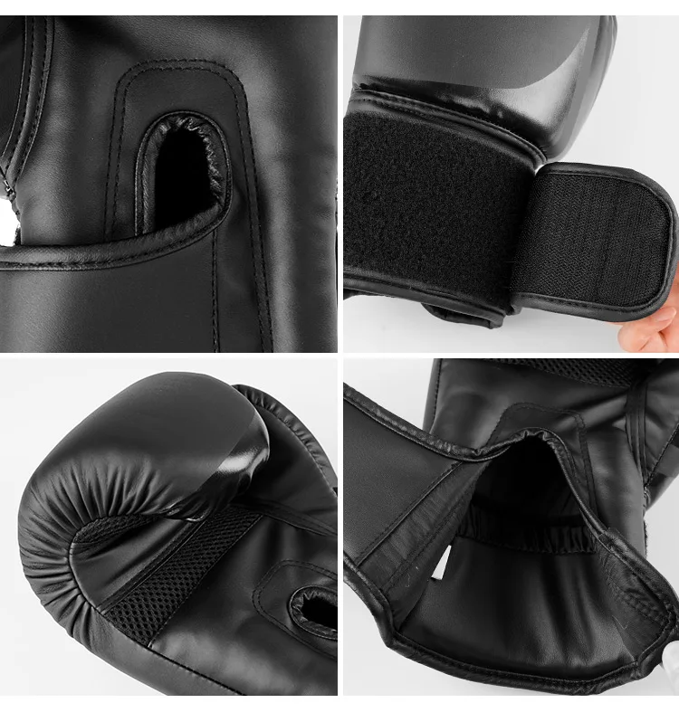 High Quality Various Sizes 8Oz 10Oz 12Oz Black Customized Pu Material Professional Training Sports Boxing Gloves