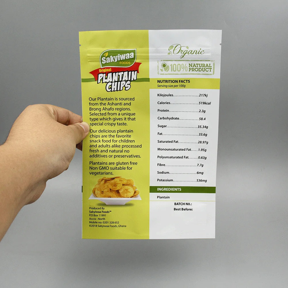 
China supplier custom logo ziplock plantain chips packaging bags <span style=