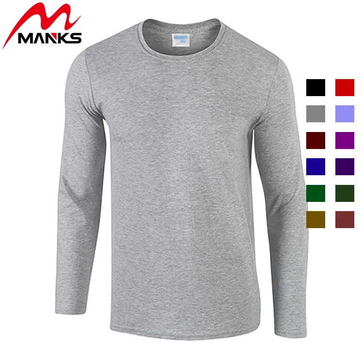 2021 Custom Logo Vintage Casual Blank Round Neck Long Sleeve Men Cotton T Shirts