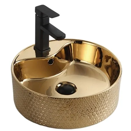 Круглая круглая раковина Chaozhou для ванной комнаты с отверстием для крана Роскошная позолоченная Гальваническая раковина