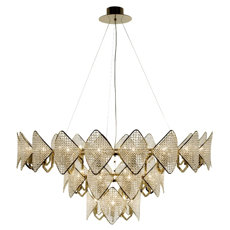 Золотая хрустальная люстра для гостиной, европейская Светодиодная лампа и электросхема для ресторанов и жилых помещений, постмодерн для гостиной